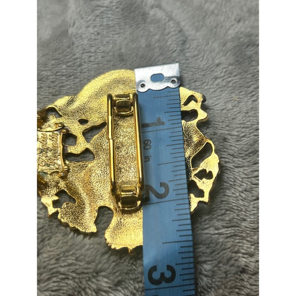 Vintage Douglas Paquette Gold Tone Heraldic Crest Lion Horse Belt Buckle main image 4
